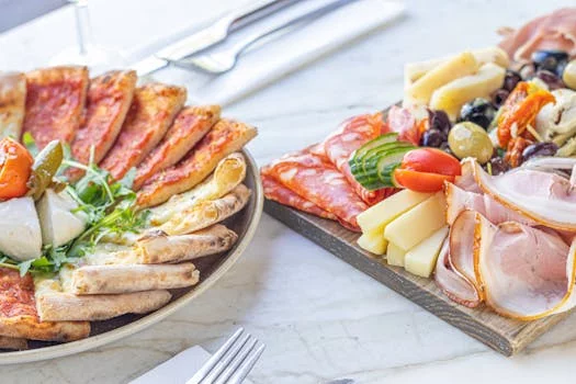 party platter with assorted pizzas and sides